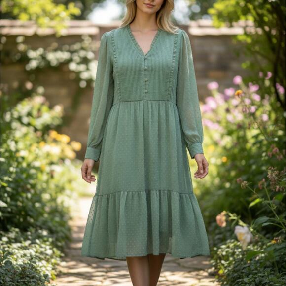 DownEast Dresses & Skirts - Downeast Women's Green Chiffon Midi Dress Size Small 4-8